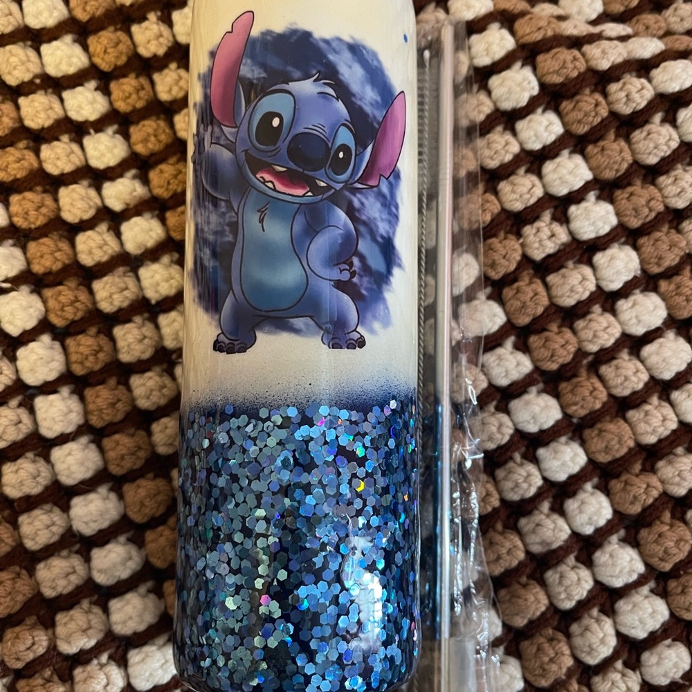 Blue Glitter Tumbler with Character Design